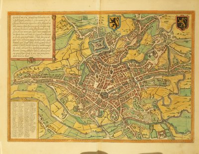ゲオルグ・ブラウンの「Civitates Orbis Terrarum」よりゲント、ガンドの地図 作： Georg Braun and Hogenberg Franz