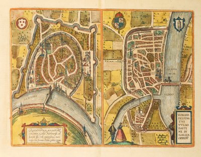 ジョージ・ブラウンの「Civitates Orbis Terrarum」のグルノーブルとルマンの地図 作： Georg Braun and Hogenberg Franz