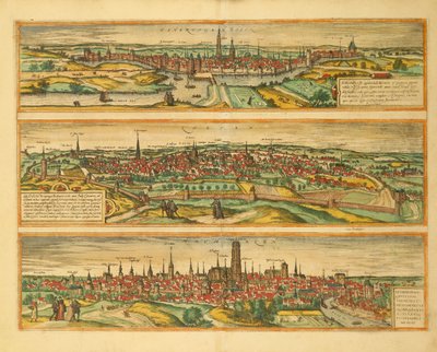 ゲオルグ・ブラウンの「Civitates Orbis Terrarum」によるヘルトゲンボッシュ、ルーヴェン、メッヘレンの地図 作： Georg Braun and Hogenberg Franz