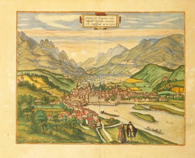 ゲオルグ・ブラウンの「Civitates Orbis Terrarum」よりインスブルックの地図 作： Georg Braun and Hogenberg Franz