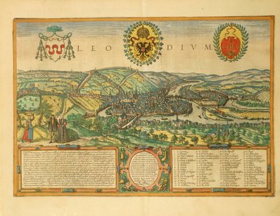 Georg BraunのCivitates Orbis Terrarumによるリエージュの地図 作： Georg Braun and Hogenberg Franz