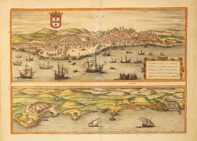 ゲオルグ・ブラウンの「Civitates Orbis Terrarum」によるリスボンとカスカイスの地図 作： Georg Braun and Hogenberg Franz