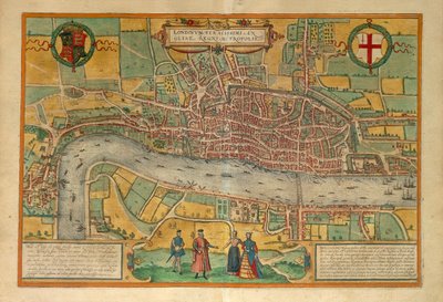 ジョージ・ブラウンの「Civitates Orbis Terrarum」によるロンドンの地図 作： Georg Braun and Hogenberg Franz