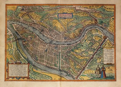 ゲオルグ・ブラウンの「Civitates Orbis Terrarum」より、フランス・リヨンの地図 作： Georg Braun and Hogenberg Franz