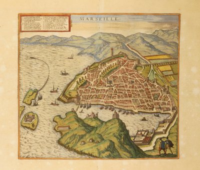 Georg BraunのCivitates Orbis Terrarumによるマルセイユの地図。 作： Georg Braun and Hogenberg Franz
