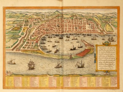 ゲオルグ・ブラウンの「Civitates Orbis Terrarum」によるメッシーナの地図 作： Georg Braun and Hogenberg Franz