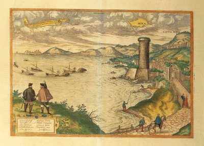 ゲオルグ・ブラウンの『Civitates Orbis Terrarum』に掲載されているアプリア地方のモーラ・ディ・バーリの地図。 作： Georg Braun and Hogenberg Franz