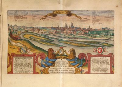ゲオルグ・ブラウンの「Civitates Orbis Terrarum」によるドイツ・ミュンヘンの地図 作： Georg Braun and Hogenberg Franz