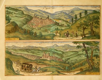 ゲオルグ・ブラウンの「Civitates Orbis Terrarum」のノセラとカステルヌオーヴォの地図 作： Georg Braun and Hogenberg Franz