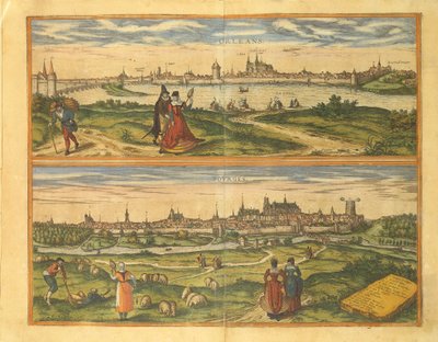 オルレアンとブールジュの地図（Georg Braun著『Civitates Orbis Terrarum』より 作： Georg Braun and Hogenberg Franz