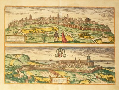 オルヴィエートとロレート、ウンブリアとマルケ州の地図（ゲオルグ・ブラウン著『Civitates Orbis Terrarum』より 作： Georg Braun and Hogenberg Franz
