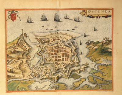 Georg BraunのCivitates Orbis TerrarumによるOstendの地図。 作： Georg Braun and Hogenberg Franz