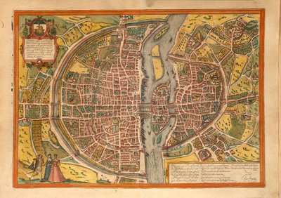 ゲオルグ・ブラウンの「Civitates Orbis Terrarum」によるパリの地図 作： Georg Braun and Hogenberg Franz