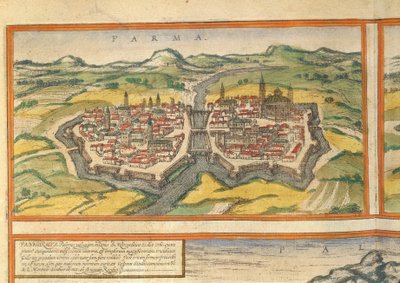 ゲオルク・ブラウンの「Civitates Orbis Terrarum」よりパルマの地図 作： Georg Braun and Hogenberg Franz
