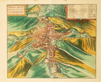 Georg BraunのCivitates Orbis Terrarumによるペルージャの地図 作： Georg Braun and Hogenberg Franz