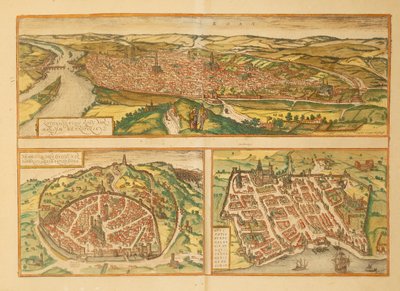 ゲオルグ・ブラウンの「Civitates Orbis Terrarum」によるルーアン、ニーム、ボルドーの地図 作： Georg Braun and Hogenberg Franz