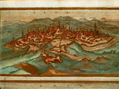 シエナの地図（ゲオルグ・ブラウン著『Civitates Orbis Terrarum』より 作： Georg Braun and Hogenberg Franz