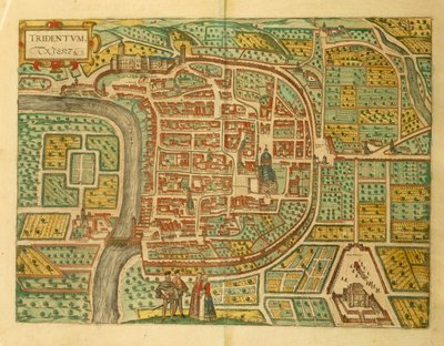 ゲオルグ・ブラウンの「Civitates Orbis Terrarum」によるトレントの地図 作： Georg Braun and Hogenberg Franz