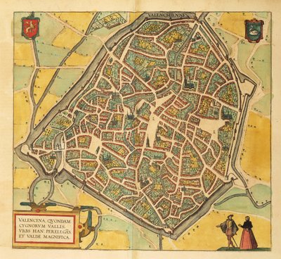 Georg BraunのCivitates Orbis TerrarumによるValenciennesの地図。 作： Georg Braun and Hogenberg Franz