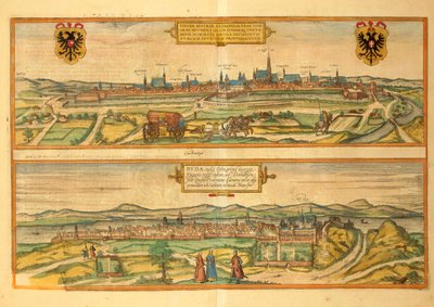 ゲオルク・ブラウンの「Civitates Orbis Terrarum」によるウィーンとブダの地図 作： Georg Braun and Hogenberg Franz