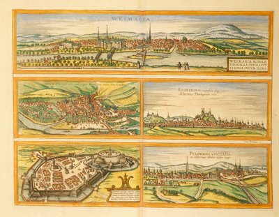 ワイマール、イエナ、エアフルト、ゴータ、フルダの地図（ゲオルグ・ブラウン著『Civitates Orbis Terrarum』より 作： Georg Braun and Hogenberg Franz