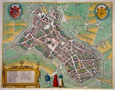 ゲオルク・ブラウン（1541-1622）とフランズ・ホーゲンベルグ（1535-1590）による「Civitates Orbis Terrarum」からのリール市の地図 1572-1617年頃 パリ、B.N. 作： Georg Braun and Hogenberg Franz
