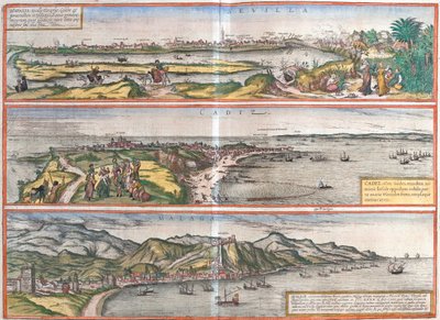 スペイン、セビリア、カディス、マラガ 作： Georg and Hogenberg Franz (1535 90) Braun