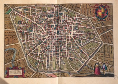 ゲオルグ・ブラウンの「Civitates Orbis Terrarum」より、ボローニャの街。 作： Georg Braun and Hogenberg Franz