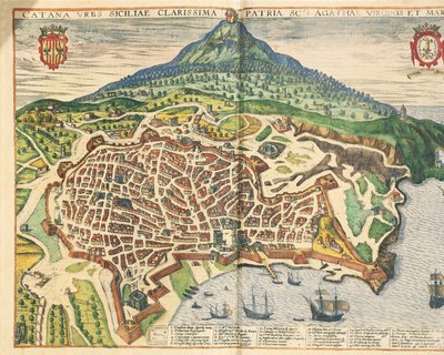ゲオルグ・ブラウンの「Civitates Orbis Terrarum」より、カターニアの街並み。 作： Georg Braun and Hogenberg Franz