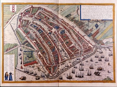 アムステルダムの地図。BraunとHogenbergのアトラス。アムステルダム 1588 作： Georg Braun and Hogenberg Franz