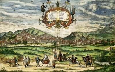 グラナダの地図（「Civitates Orbis Terrarum」より）（彩色された彫刻版 作： Georg Braun and Hogenberg Franz
