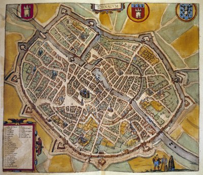 フランスのトゥール市の地図。1572年の「ブラウンとホーゲンベルグ」のアトラスからの挿絵 作： Georg Braun and Hogenberg Franz