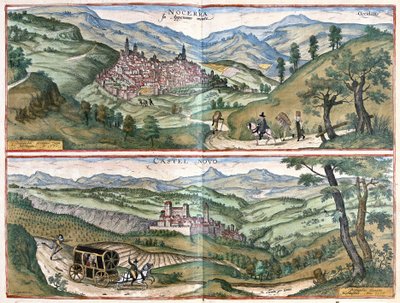 イタリア、ノセラ・ウンブラ（ペルージャ県）、カステルヌオーヴォ・ディ・ポルト（ローマ州 作： Georg Braun and Hogenberg Franz