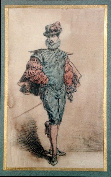 歴史的な衣装を着た男性キャラクター（鉛筆、インク、水彩、紙） 作： George Sand