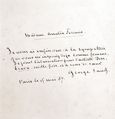 ジョージ・サンド（Aurore Dupin, Baronne Dudevant）（1804-1876）からアマリア・フェラリス夫人への手紙（パリ、3月19日）。 作： George Sand