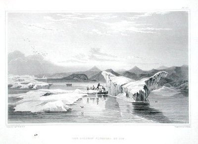 サー・ジョン・フランクリン（1786-1847）の「Narrative of a Journey to the Shores of the Polar Sea in the Years 1819-22」より、氷に押しつぶされたドルフィン（エドワード・フィンデン（1791-1857）が1823-28年に出版したカラーエングレーヴィング） 作： George (after) Back