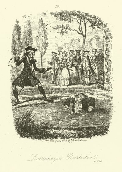 トビアス・スモレットの「Humphry Clinker」の挿絵（エングレービング 作： George (after) Cruikshank