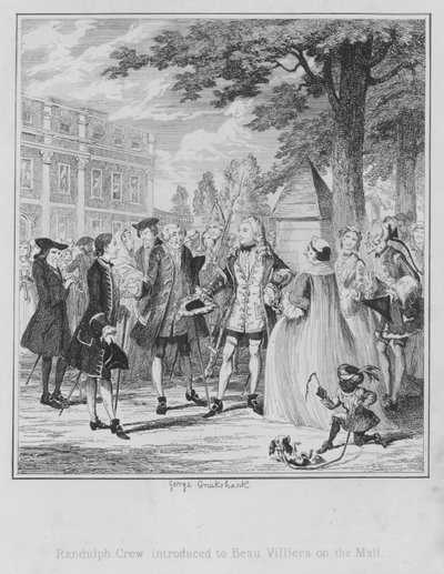 モールでボー・ヴィリアーズに紹介されたランドルフ・クルー（版画 作： George (after) Cruikshank