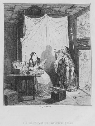謎のパケットの発見（彫刻 作： George (after) Cruikshank