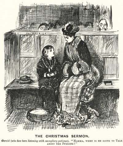 パンチの漫画。クリスマスの説教（彫刻 作： George (after) Du Maurier