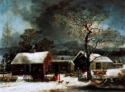 ニューヘイヴンの冬景色 1858年頃（カラーリトグラフ） 作： George (after) Durrie