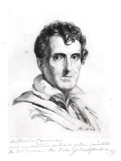 アントニオ・カノーヴァ（1757-1822）の肖像 1817年（エングレーヴィング）（モノクロ写真） 作： George (after) Hayter
