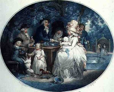 フランソワ・ダヴィッド・ソワロン（b.1764）の版画「茶の庭」、T.ゴーギャンの出版物 作： George (after) Morland
