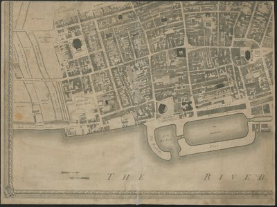 「レバプールの町と港の新しく正確な計画」、トーマス・キッチンによって刻まれた調査から 作： George (after) Perry