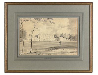 Carton House, Co. Kildare、レンスター公爵の邸宅 (鉛筆と灰色のウォッシュ) 作： George (after) Petrie
