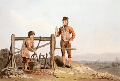 ロバート・ヘイヴル（1769-1832）が彫刻した「ヨークシャーの衣装」より、ラドル・ピット（1814年、カラーリトグラフ版） 作： George (after) Walker