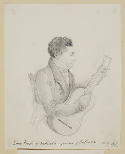 ギターを弾くバレンシア州オリウエラのセニョール・フエルタ氏 作： George (attr. to) Cumberland