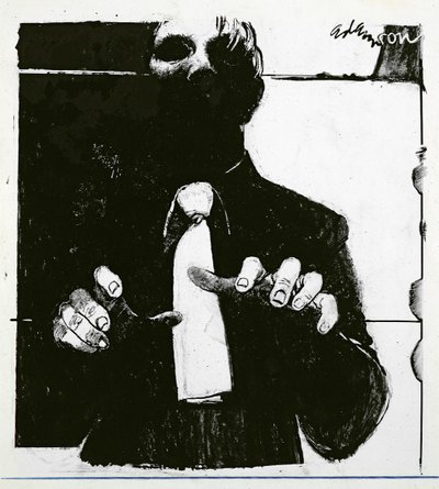1975年10月30日発行のNursing Timesの記事で、盲目の患者を看護するためのイラスト（アセテートに関するインク） 作： George Adamson