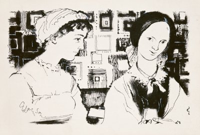 ジェーンオースティン（1775-1817）とシャーロットブロンテ（1816-55）-架空の出会い（船上のインディアンインク） 作： George Adamson