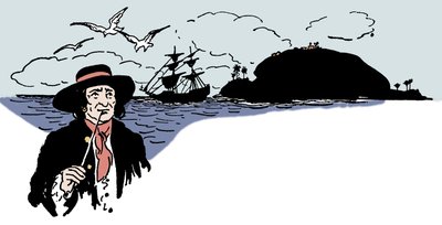 カリブ海の亀山島を表現 ジョージ・アルバート・ウィリアムズ（1875-1932）の「The boys book of pirates」からのイラスト 1913年 作： George Alfred Williams